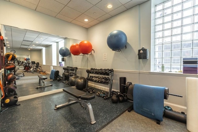 416 Commonwealth Ave Unit 212, Boston, MA 02115 - exercise room with a paneled ceiling, plenty of natural light, and baseboards