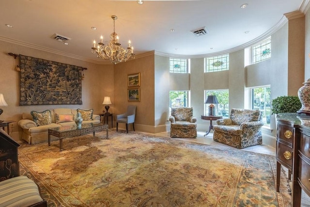 416 Commonwealth Ave Unit 212, Boston, MA 02115 - living area featuring crown molding, a chandelier, baseboards, and recessed lighting