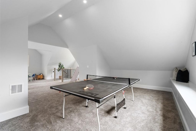 67 Pine St Unit 2, Dedham, MA 02026 - game room featuring vaulted ceiling, carpet floors, recessed lighting, and baseboards