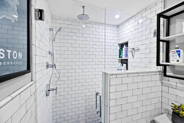 full bathroom featuring a stall shower