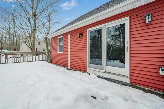 view of snow covered patio