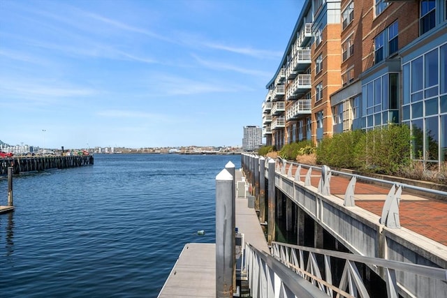 dock area featuring a water view