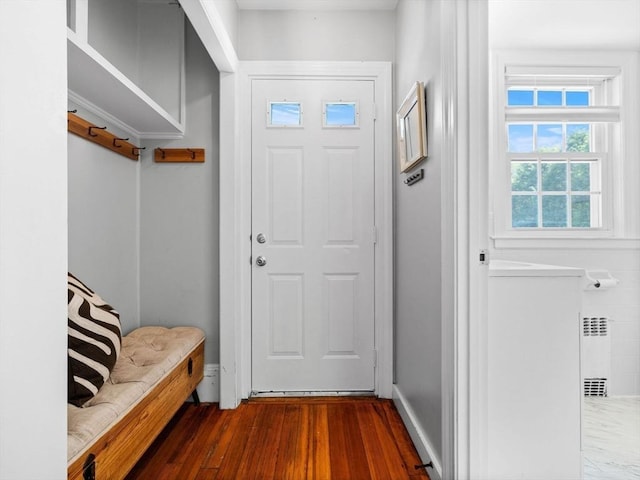 mudroom with baseboards and wood finished floors