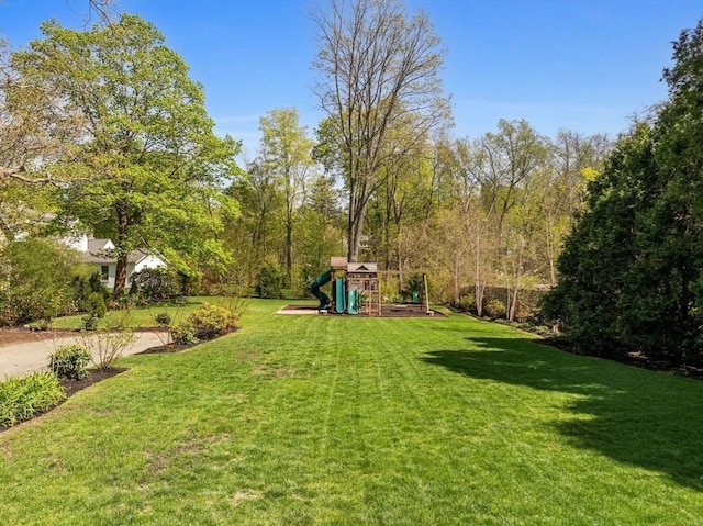 view of yard with a playground