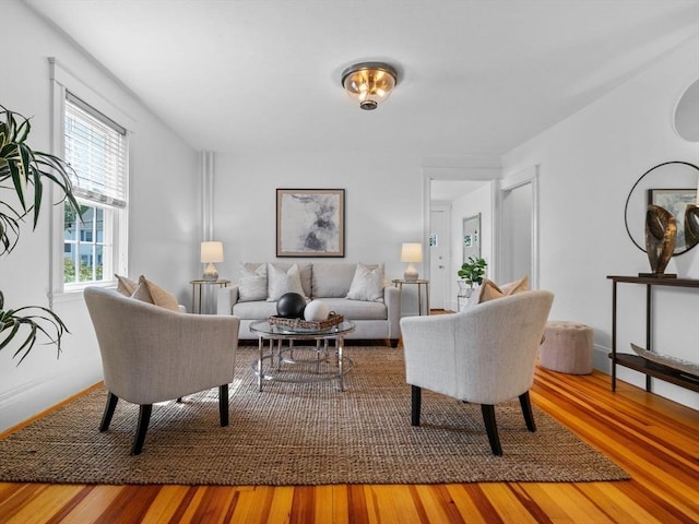 living room featuring baseboards and wood finished floors