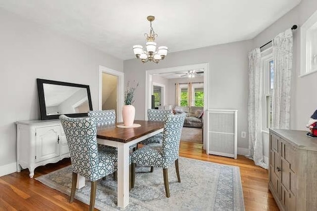 29 Daniels St Unit 29, Arlington, MA 02476 - dining room featuring light wood finished floors, a chandelier, a ceiling fan, and baseboards