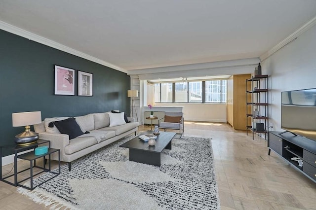 6 Whittier Pl Unit 10H, Boston, MA 02114 - living room featuring ornamental molding and baseboards
