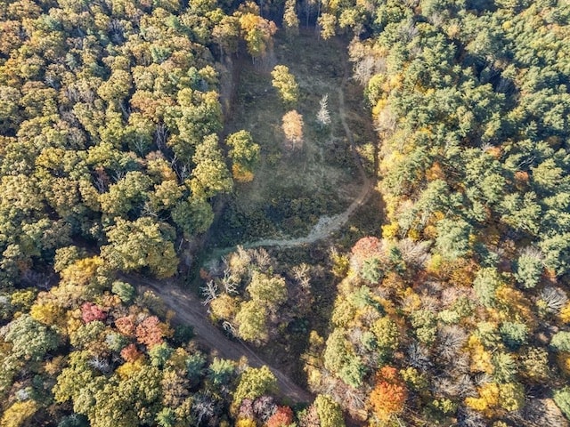 bird's eye view featuring a forest view