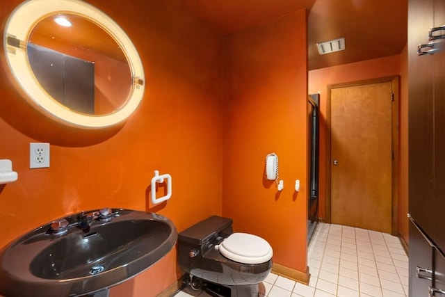 bathroom with tile patterned floors, toilet, visible vents, and a sink