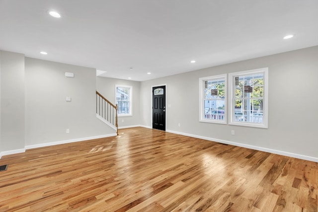 interior space with light hardwood / wood-style flooring