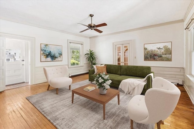 16 River Rd, Hanover, MA 02339 - living room featuring light wood-style floors, ceiling fan, and crown molding