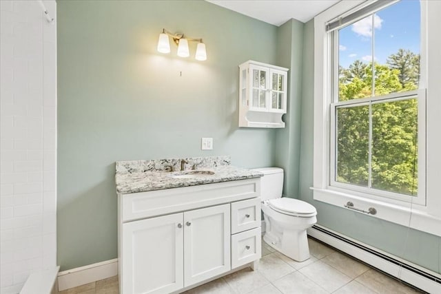 16 River Rd, Hanover, MA 02339 - bathroom with baseboard heating, tile patterned floors, vanity, and a shower