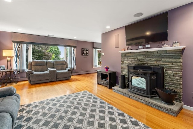 5 Cutler Rd, Paxton, MA 01612 - living room featuring a baseboard heating unit, wood finished floors, and recessed lighting