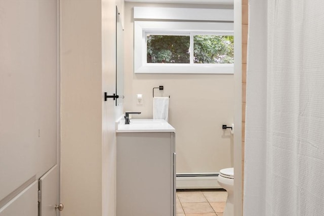 5 Cutler Rd, Paxton, MA 01612 - full bath with baseboard heating, vanity, tile patterned floors, and a shower with shower curtain