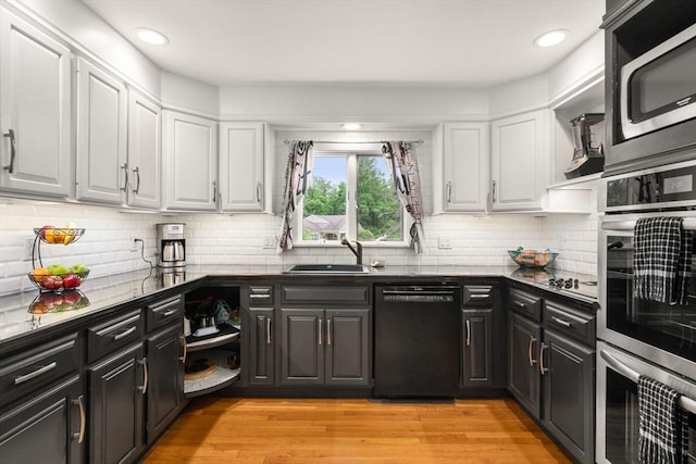 5 Cutler Rd, Paxton, MA 01612 - kitchen featuring black appliances, white cabinetry, dark countertops, and recessed lighting