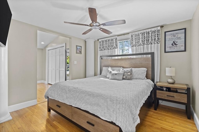 12 Willow St, Wakefield, MA 01880 - bedroom with light wood-style flooring, a closet, and a ceiling fan