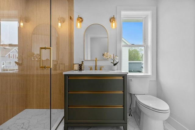 30A Emerald Rd Unit A, Nahant, MA 01908 - full bathroom with a shower with shower door, toilet, vanity, and baseboards