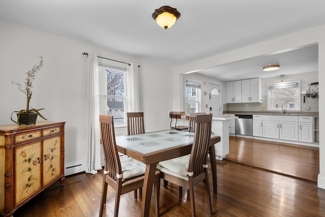 dining area with dark wood finished floors
