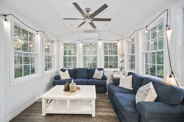 12 Wilson St, Randolph, MA 02368 - sunroom with vaulted ceiling, wood finished floors, an AC wall unit, and healthy amount of natural light