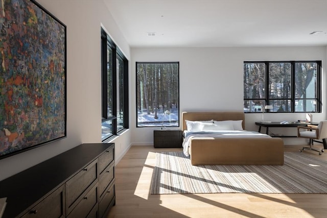 bedroom with visible vents and wood finished floors