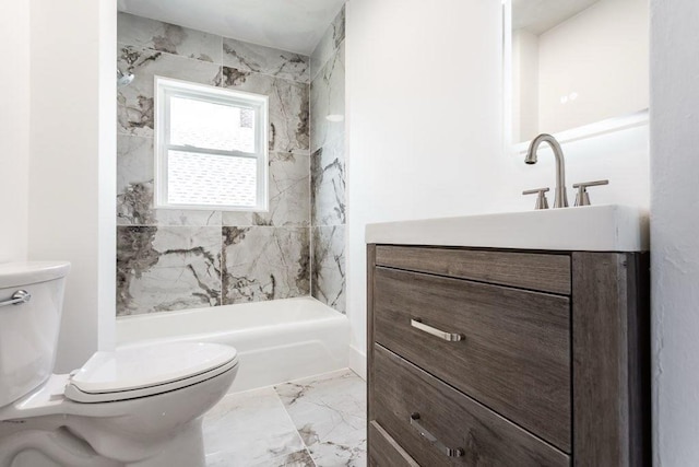 6 Smith St, Taunton, MA 02780 - bathroom featuring toilet, vanity, shower / bathtub combination, and marble look tile flooring