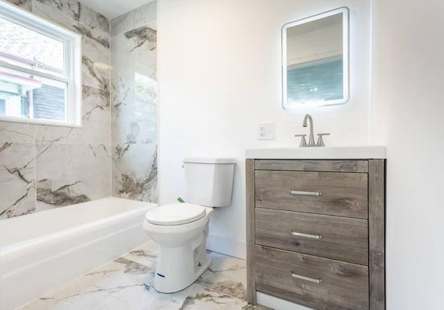 6 Smith St, Taunton, MA 02780 - full bathroom featuring toilet, vanity, marble look tiles, and shower / bathtub combination