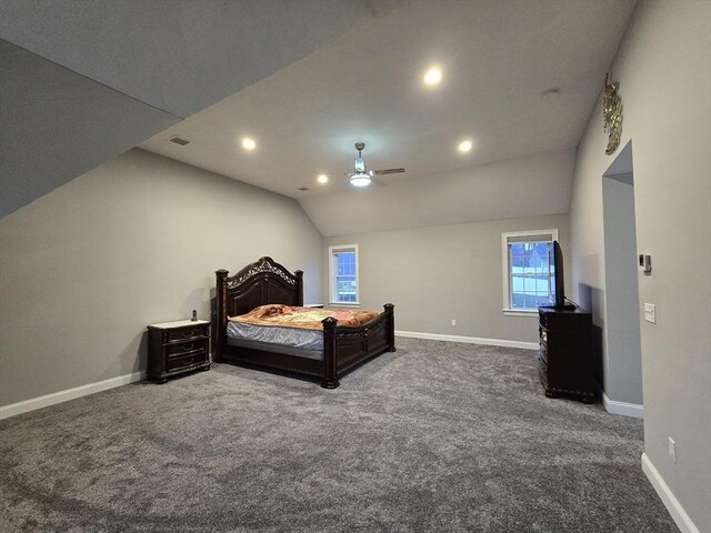 84 Murray Cir, Stoughton, MA 02072 - bedroom featuring vaulted ceiling, carpet floors, baseboards, recessed lighting, and a ceiling fan