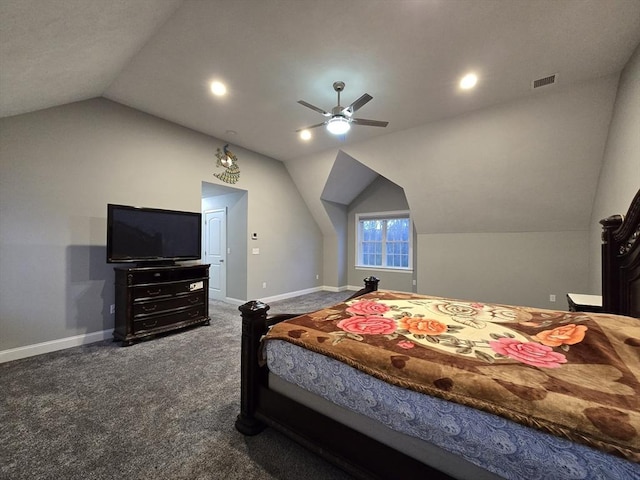 84 Murray Cir, Stoughton, MA 02072 - bedroom with vaulted ceiling, carpet flooring, baseboards, ceiling fan, and recessed lighting