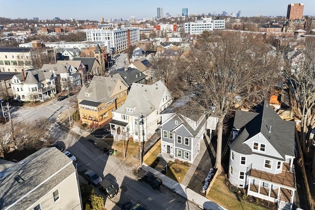 drone / aerial view with a city view