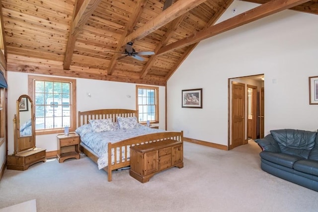 271 Rte 87, Columbia, CT 06237 - bedroom featuring wooden ceiling with exposed beams, light colored carpet, high vaulted ceiling, multiple windows, and baseboards