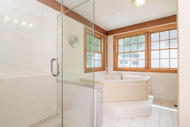 271 Rte 87, Columbia, CT 06237 - bathroom featuring a garden tub, tile patterned floors, and a stall shower