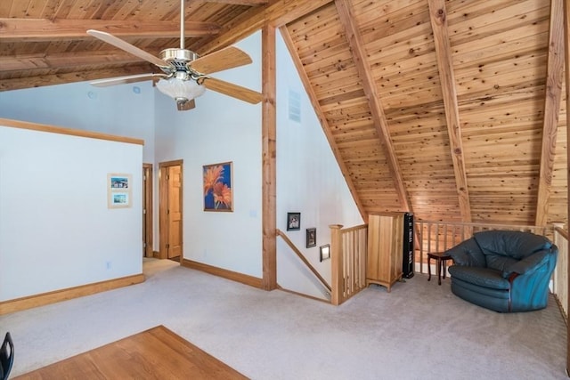 271 Rte 87, Columbia, CT 06237 - unfurnished room featuring wooden ceiling, carpet, a ceiling fan, an upstairs landing, and baseboards
