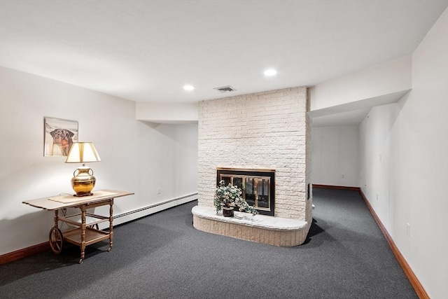0 E Border Cir, Medford, MA 02155 - carpeted living area with a brick fireplace, baseboards, and recessed lighting