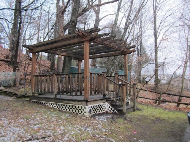 wooden terrace featuring a pergola