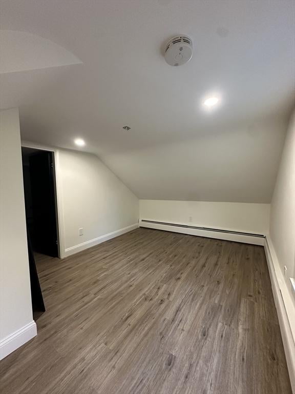 45 Carter Ave, Blackstone, MA 01504 - additional living space featuring lofted ceiling, baseboard heating, wood finished floors, baseboards, and recessed lighting