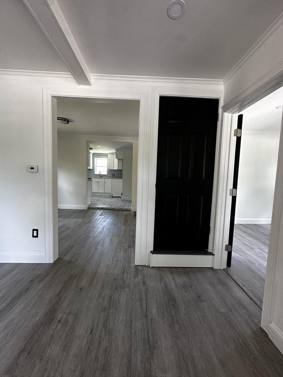 45 Carter Ave, Blackstone, MA 01504 - entrance foyer with dark wood-style floors, baseboards, and crown molding