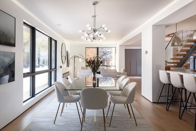 dining room with a notable chandelier, a healthy amount of sunlight, and light hardwood / wood-style floors