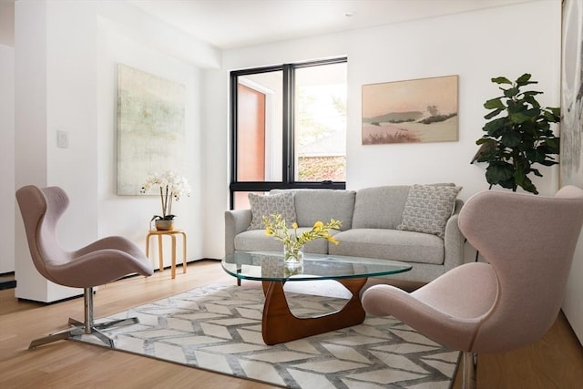 sitting room with light hardwood / wood-style flooring