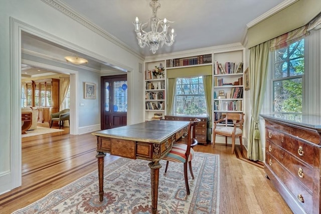 10 Sheffield Rd, Winchester, MA 01890 - office space featuring a chandelier, wood finished floors, ornamental molding, baseboards, and built in features