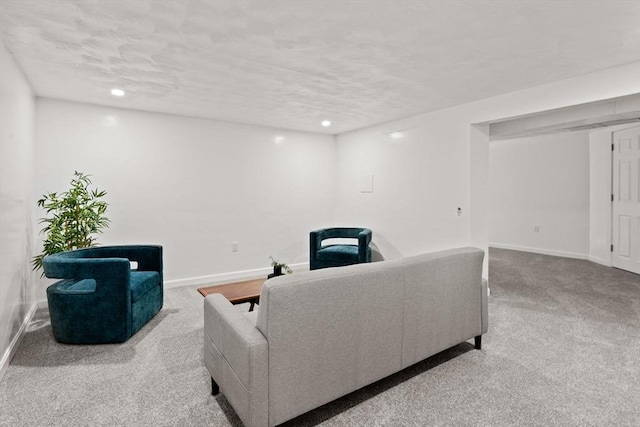 379 Dedham Ave, Needham, MA 02492 - carpeted living area featuring baseboards, recessed lighting, and a textured ceiling