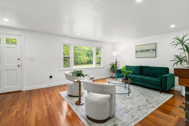 379 Dedham Ave, Needham, MA 02492 - living room featuring plenty of natural light, baseboards, wood finished floors, and recessed lighting