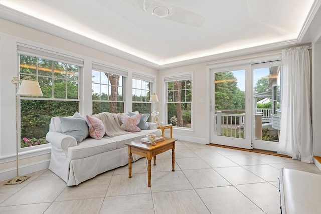 28 Pleasant View Rd, Arlington, MA 02476 - sunroom / solarium with a tray ceiling and tile patterned floors