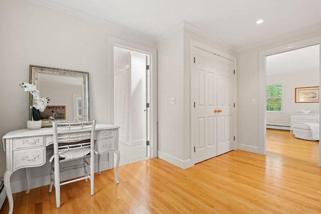 28 Pleasant View Rd, Arlington, MA 02476 - office space with light wood-style floors, crown molding, baseboard heating, and recessed lighting