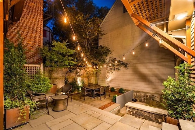 view of patio at night