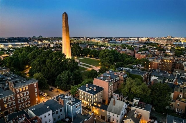 view of aerial view at dusk