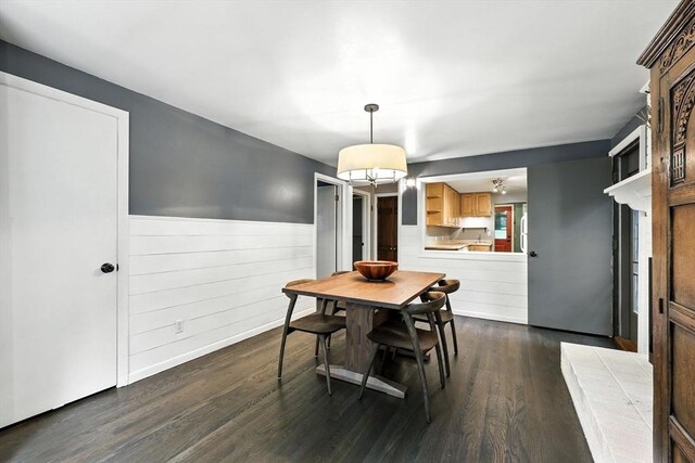 149 N Main St, South Hadley, MA 01075 - dining area featuring dark wood finished floors, wainscoting, and wooden walls
