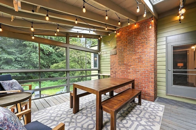 149 N Main St, South Hadley, MA 01075 - sunroom / solarium with beam ceiling, a skylight, and outdoor dining area