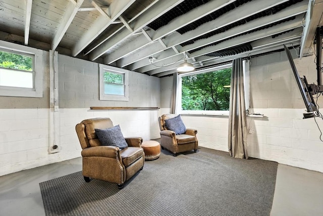 149 N Main St, South Hadley, MA 01075 - living area with finished concrete floors and concrete block wall
