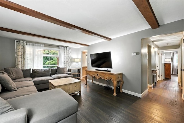 149 N Main St, South Hadley, MA 01075 - living room with beam ceiling and dark wood finished floors