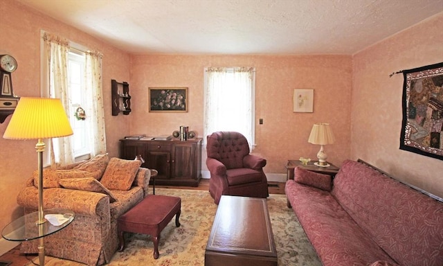 living area featuring a wealth of natural light and wood finished floors